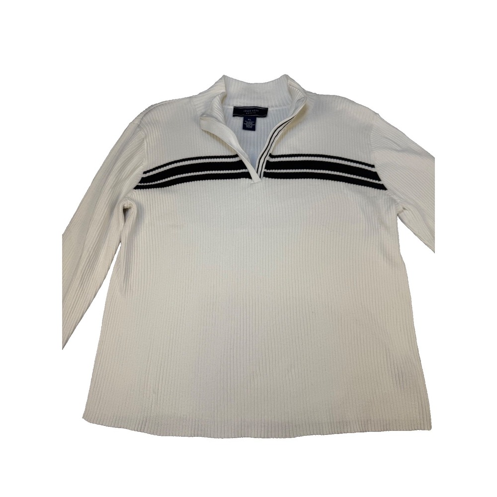 Jones Wear Sport XL White Cotton Ribbed Quarter Zip Sweater Pullover Striped